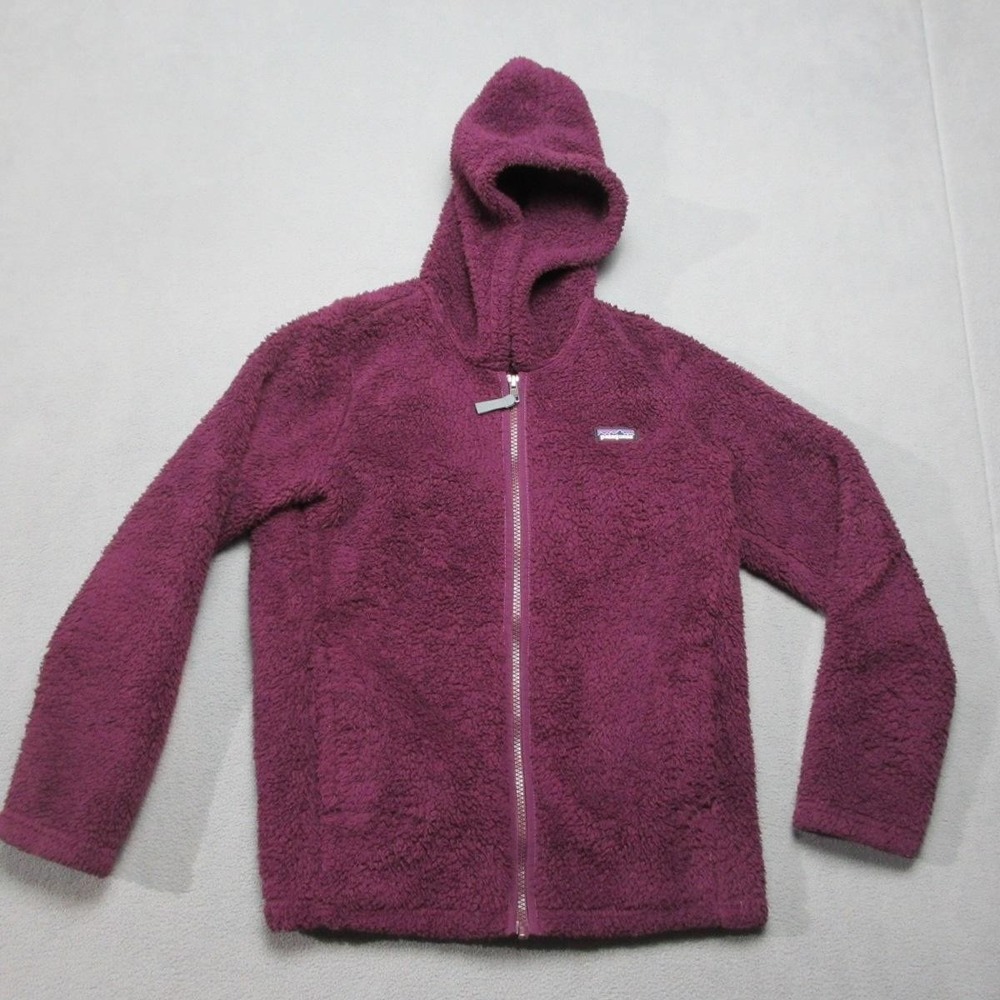 Patagonia Jacket Girls Large 12 Purple Los Gatos Fleece Hooded Sherpa Full Zip